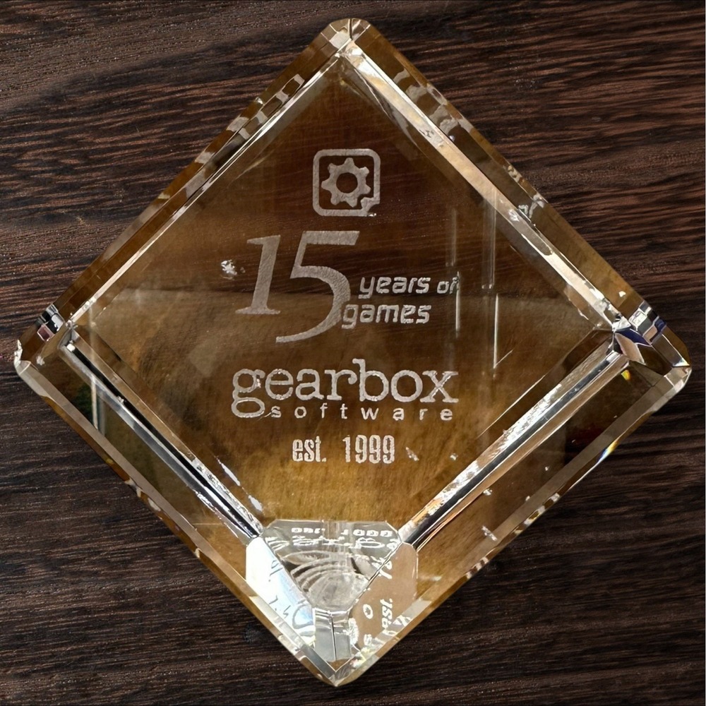 Gearbox Software 15 Years of Games Crystal Award Commemorative Paperweight